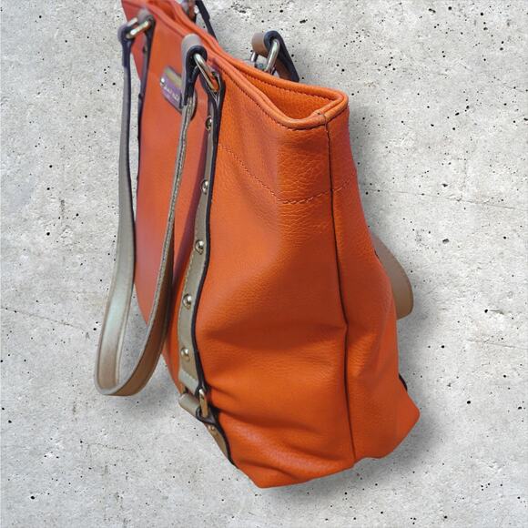 Franco Sarto Orange Faux Leather Handbag Tote Bag Style Purse 3 Compartment - Picture 7 of 9